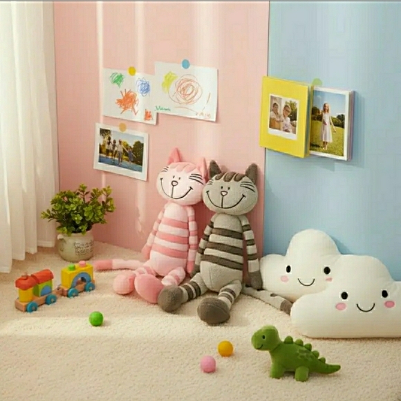 NEW! Adorable Striped Gray Cat Plush Stuffed Snuggle Buddy - Picture 9 of 10